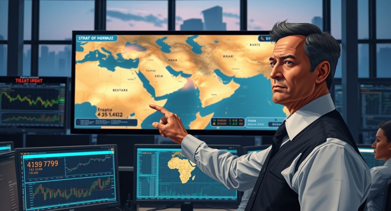 Energy analyst monitoring oil price volatility and Iran conflict risks on global market trading screens