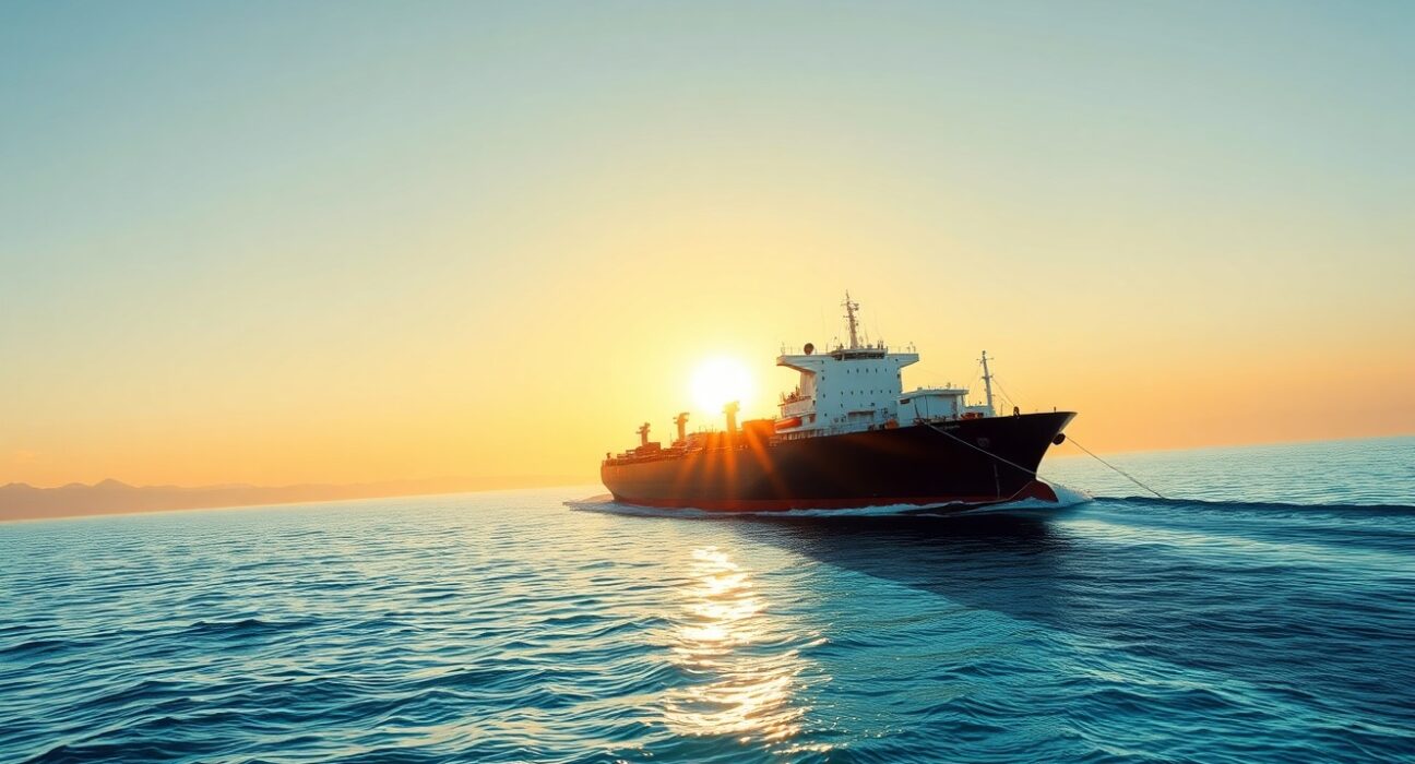 Oil futures rally on Hormuz risks as a crude oil tanker navigates the strategic waterway, highlighting supply disruption fears.