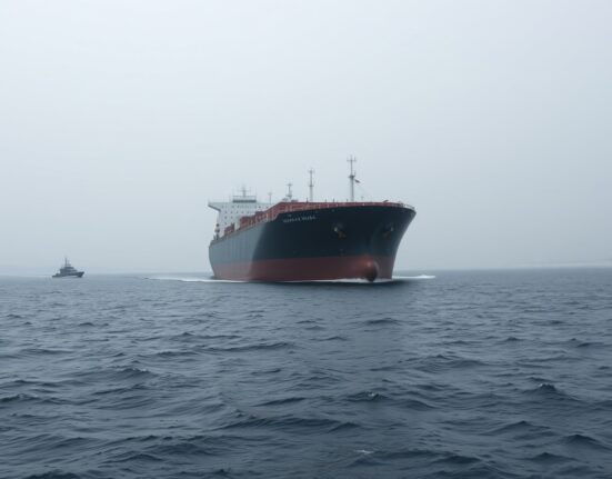 Oil tanker navigating the Strait of Hormuz as oil futures rise due to stalled US-Iran peace talks