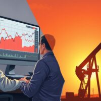 Analyst reviewing oil market data charts showing divergence between expectations and actual supply-demand figures.