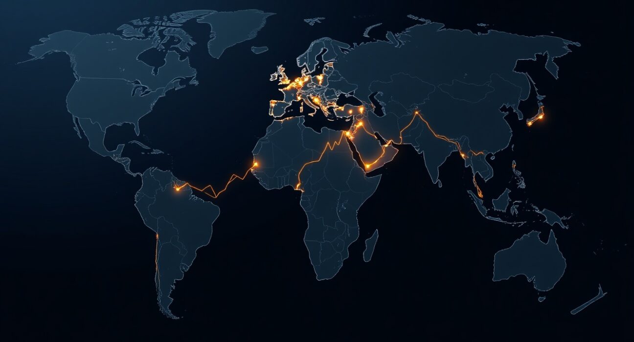HSBC oil market analysis showing global trade routes and price volatility influenced by geopolitics.
