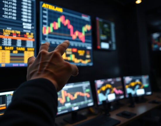 Oil trader monitoring crude price charts on a trading floor