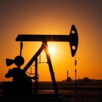 Oil pump jack silhouetted against sunset, representing oil markets amid Middle East tensions