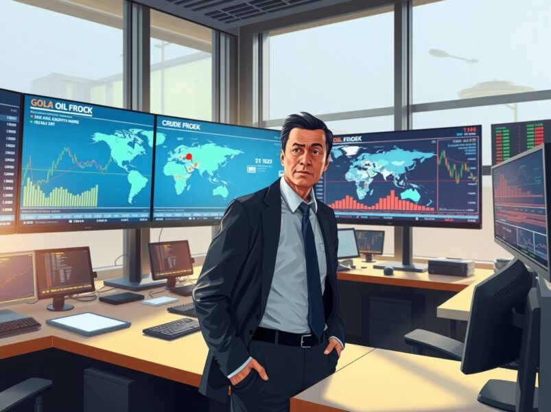 Trader analyzing oil price charts amid geopolitical uncertainty and fragile ceasefire news