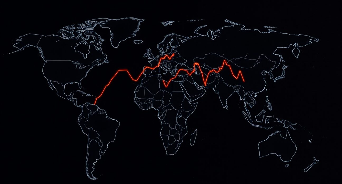 TD Securities analysis of oil price volatility driven by geopolitical conflict scenarios on a global map.