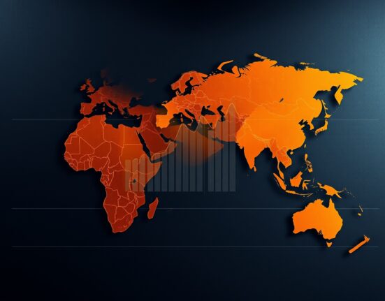 Global map analysis showing oil price volatility due to geopolitical war risk in key regions.