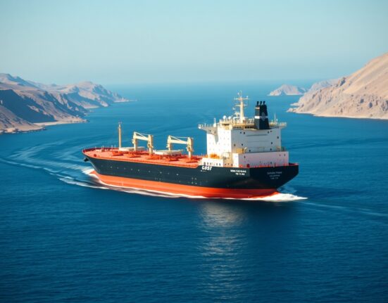 Oil tanker navigating the strategic Strait of Hormuz, highlighting key shipping lane risks.