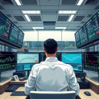 Commodities trader analyzing oil price charts amid geopolitical uncertainty in energy markets.