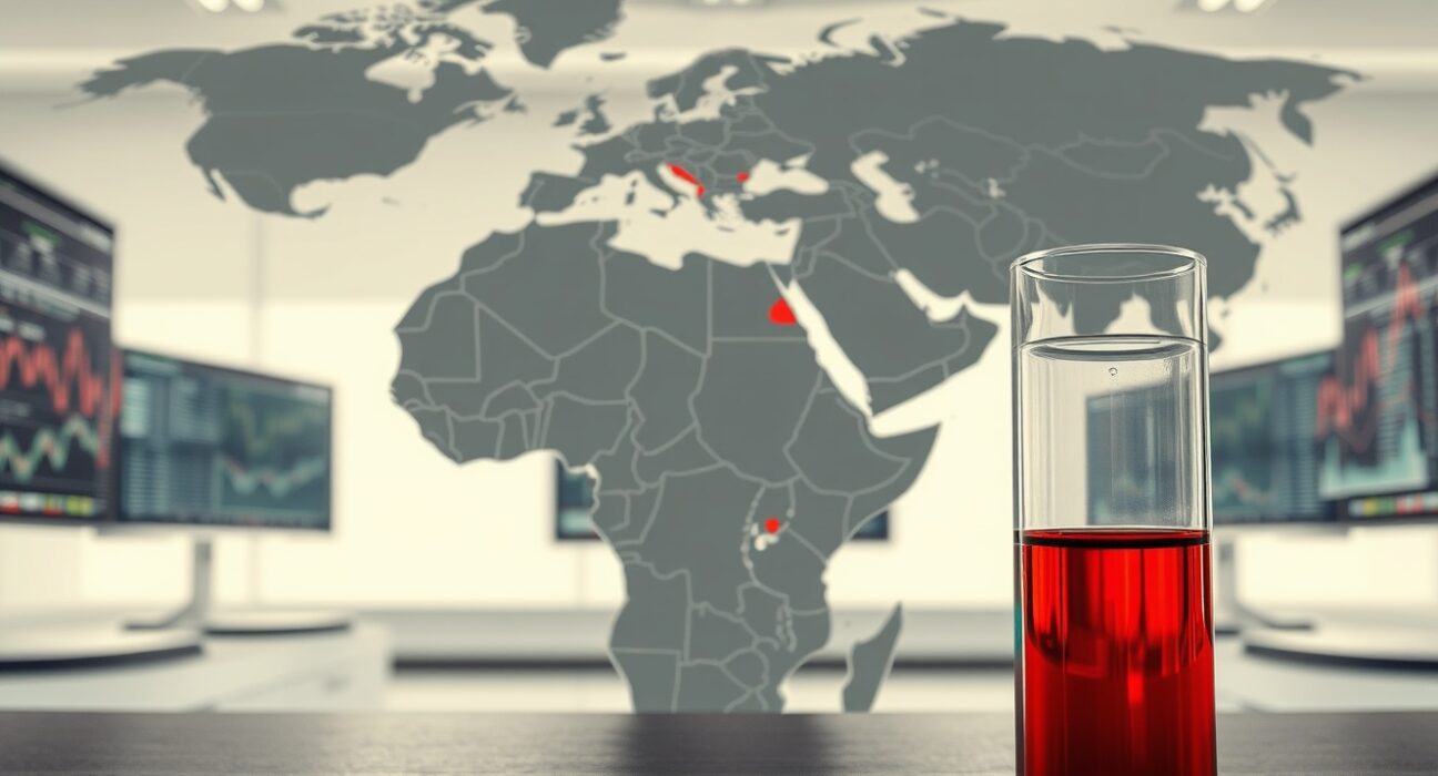 Analytical visualization of geopolitical risk in global oil markets with conflict zones and price stability indicators