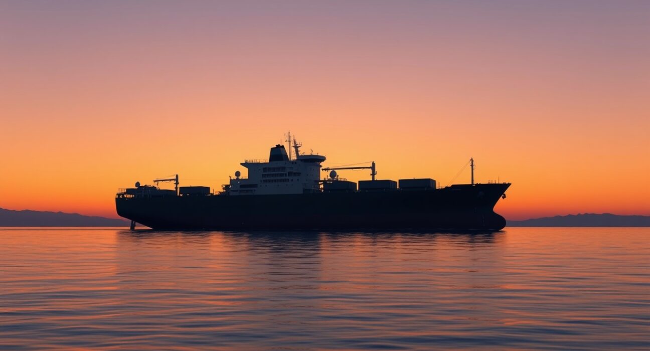 Oil tanker navigating strategic Strait of Hormuz during supply disruption concerns