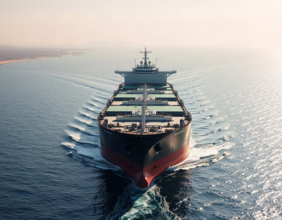 Oil tanker transits the Strait of Hormuz amid supply disruption concerns.