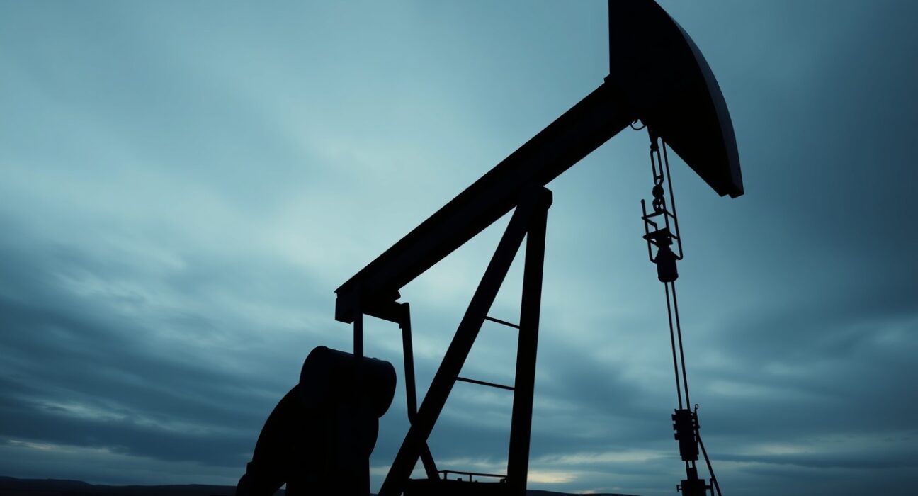 Oil pumpjack against overcast UK sky, representing energy costs and inflation