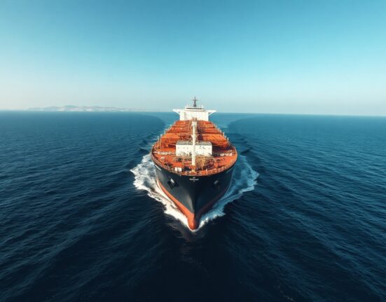 Oil tanker navigating the Strait of Hormuz, a key chokepoint for global crude shipments.