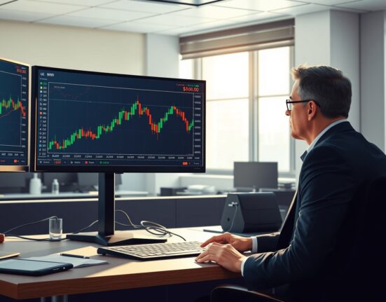 Financial analyst monitoring crude oil price charts showing range-bound trading near $90 per barrel