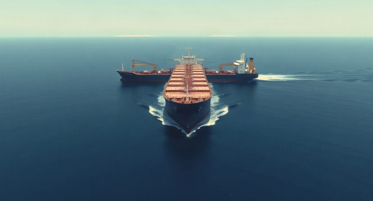 Crude oil tanker navigating the Strait of Hormuz