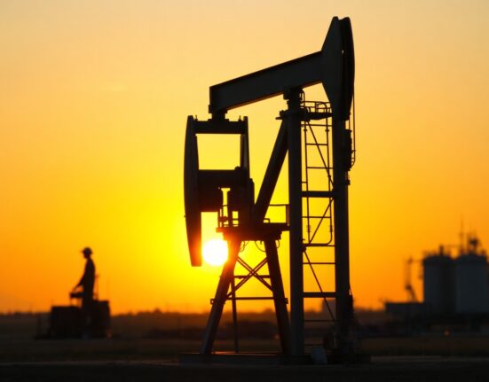 Crude oil pumpjack silhouetted against a sunset, symbolizing supply concerns as US-Iran deal hopes fade.