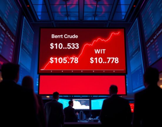 Oil prices surge as Brent crude tops $105 per barrel on global trading floor display