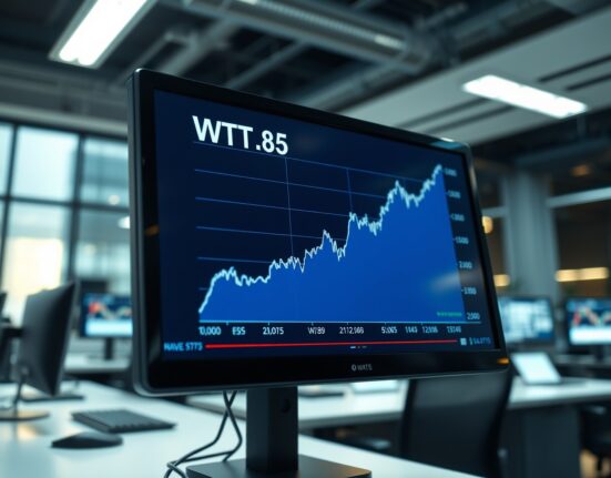 WTI crude oil price chart surging above $85 on a trading terminal amid Middle East tensions.
