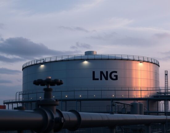 LNG storage facility at dusk symbolizing fuel-switching economics after oil shock