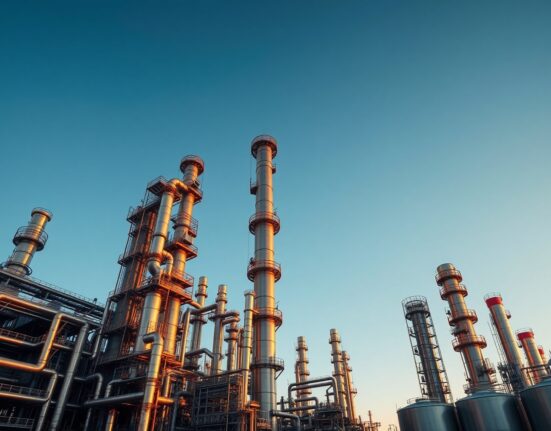 Oil refinery at dusk illustrating oil supply risks that support crude oil prices according to ING analysis