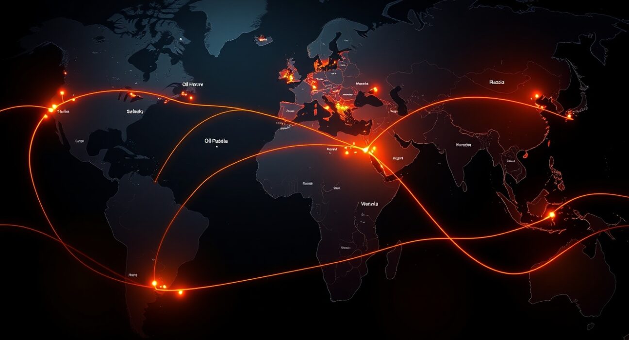 Global energy security map analysis showing geopolitical oil supply risks and vulnerable shipping routes.