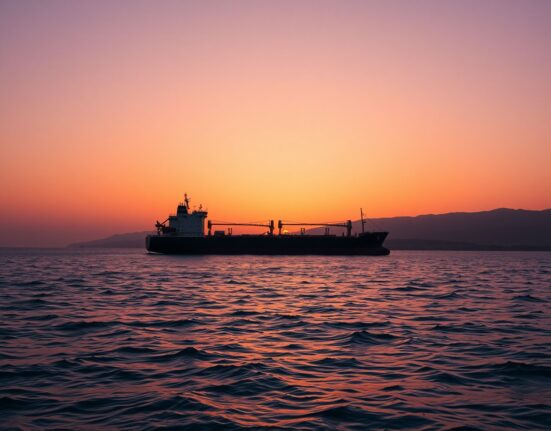 Oil tanker navigating the strategic Strait of Hormuz during a supply shock crisis