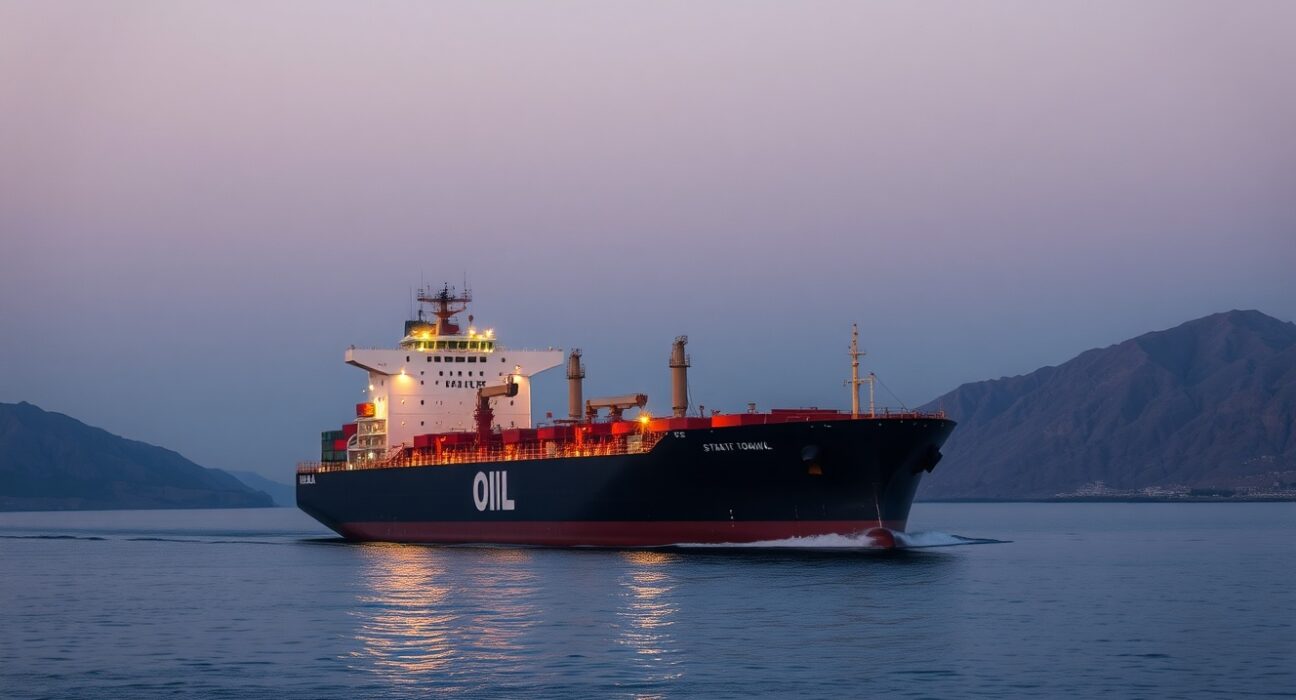 Oil tanker navigating the strategic Strait of Hormuz, highlighting global supply shock risks.