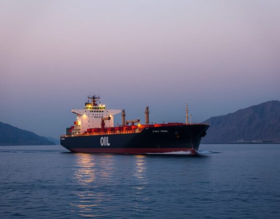 Oil tanker navigating the strategic Strait of Hormuz, highlighting global supply shock risks.