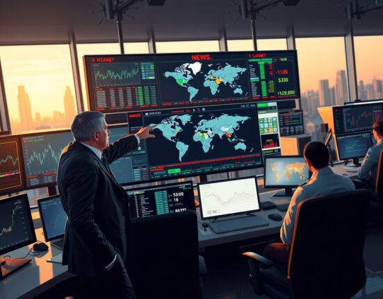 Oil market analysis showing trading floor monitoring crude prices amid supply shock concerns and IEA intervention.