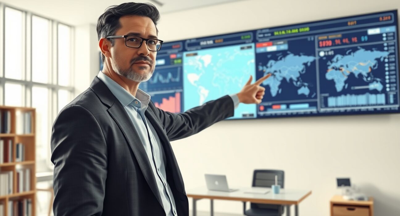 Economic analyst discusses oil supply shock and inflation risks with data visualization in background