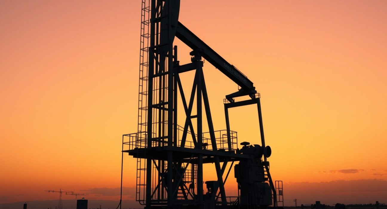 Oil drilling rig representing supply shock risks and inflation concerns analyzed by Standard Chartered