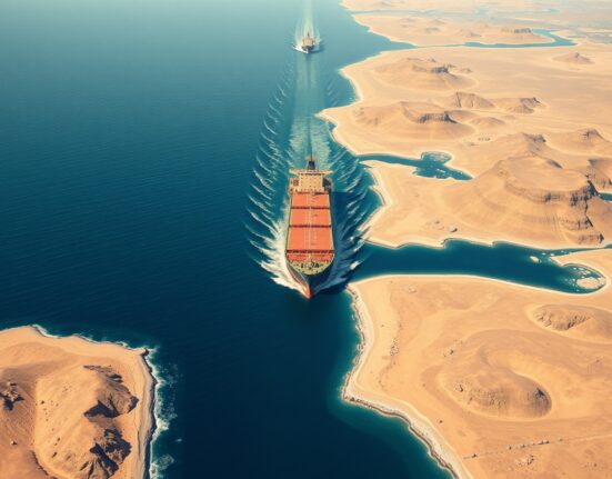 Oil tanker navigating the strategic Strait of Hormuz shipping chokepoint during market volatility.
