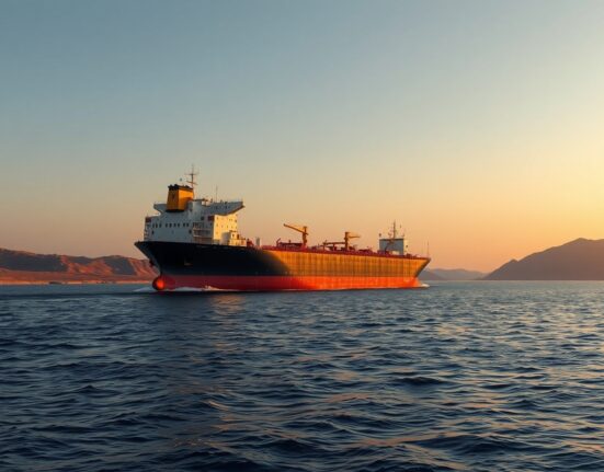 Oil tanker navigating the strategic Strait of Hormuz, representing key geopolitical risk to energy markets.