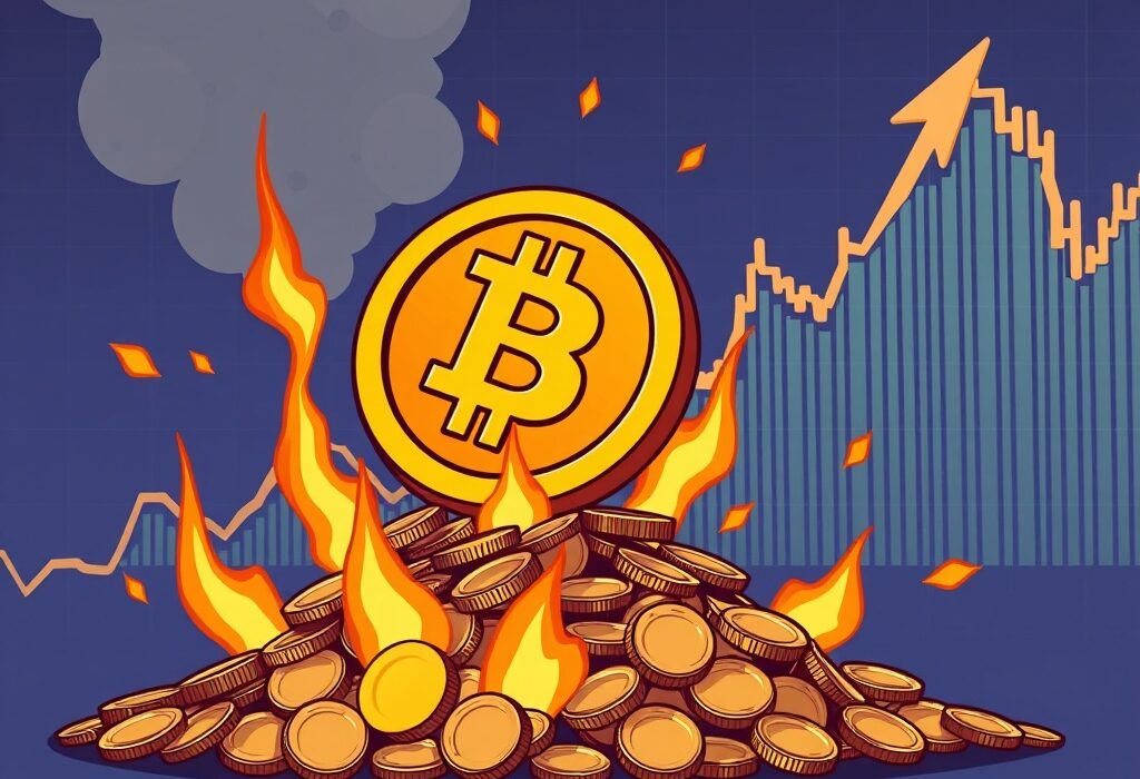 A cartoon illustration showing the OKB token experiencing an explosive price surge after a significant OKB token burn.