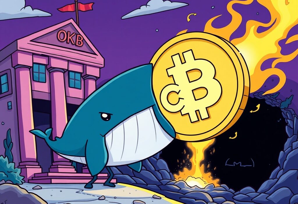 Cartoon depicting a massive OKB transfer from an exchange, highlighting the scale of this significant OKX whale transaction.
