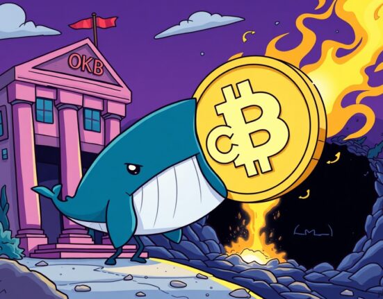 Cartoon depicting a massive OKB transfer from an exchange, highlighting the scale of this significant OKX whale transaction.