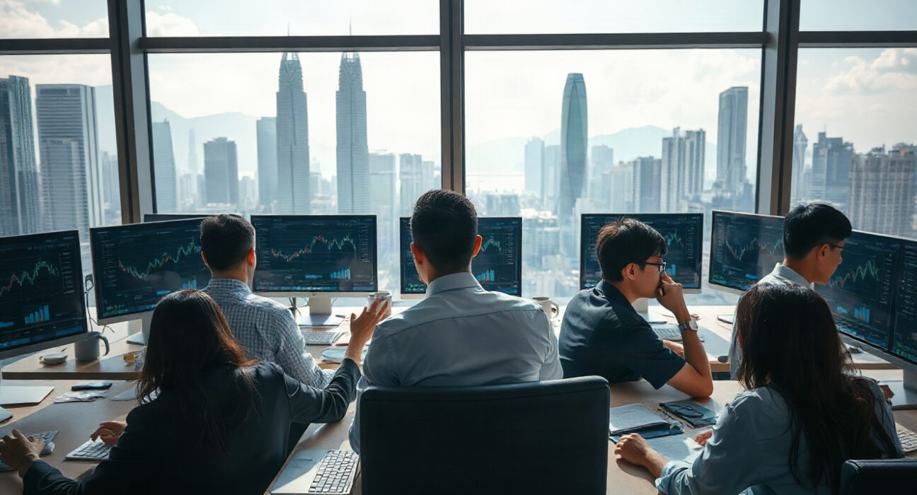 OKX office in Hong Kong with employees working on computers, illustrating corporate AI compliance measures.