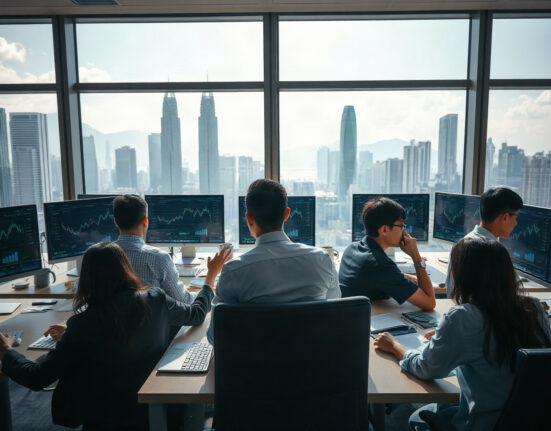 OKX office in Hong Kong with employees working on computers, illustrating corporate AI compliance measures.