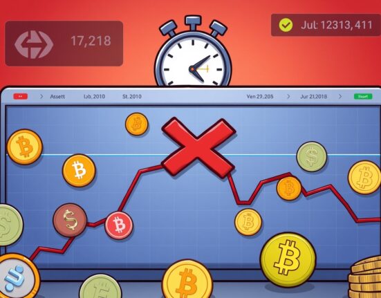 A cartoon illustration showing the imminent delisting of AI16Z perpetual futures on a crypto exchange platform.
