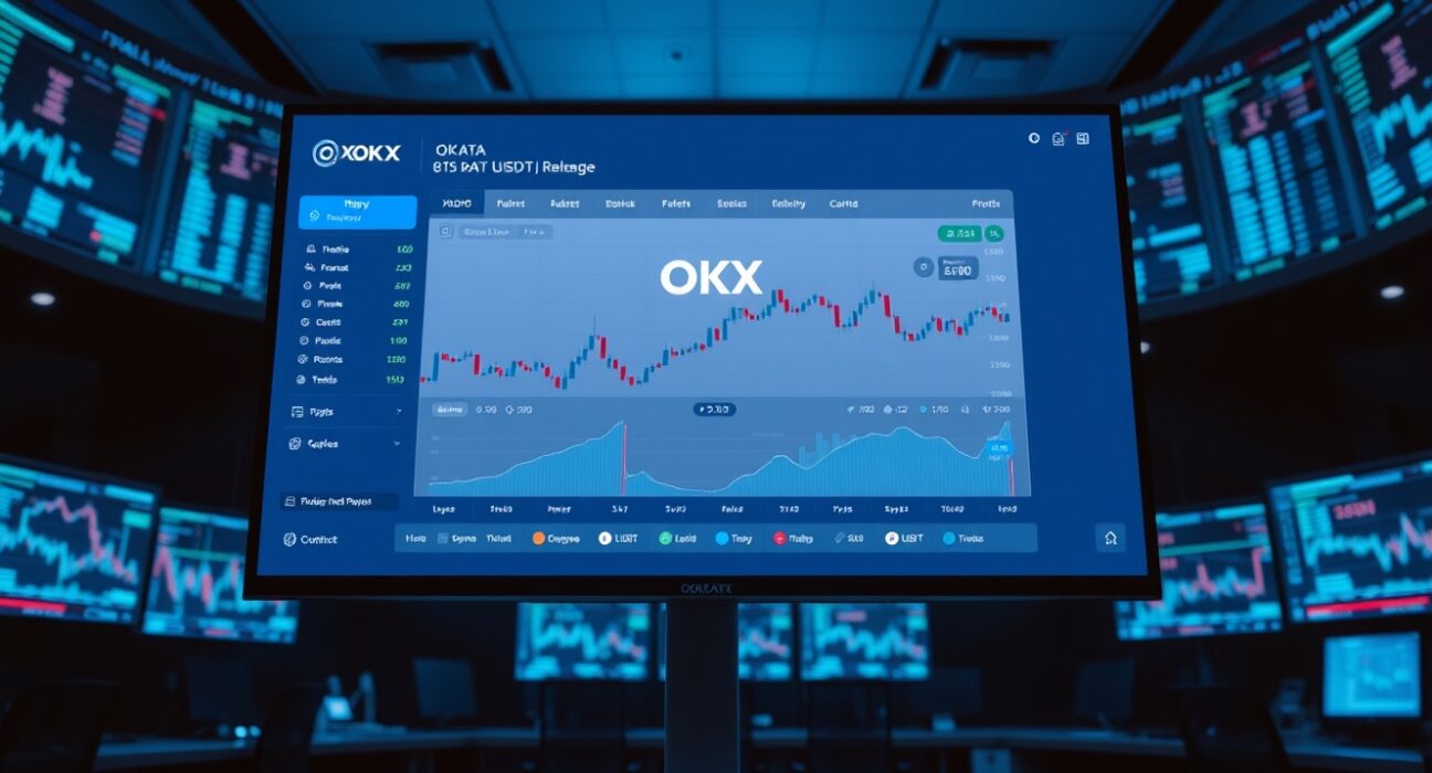 OKX exchange interface showing DATA/USDT spot trading pair on a professional trading dashboard.