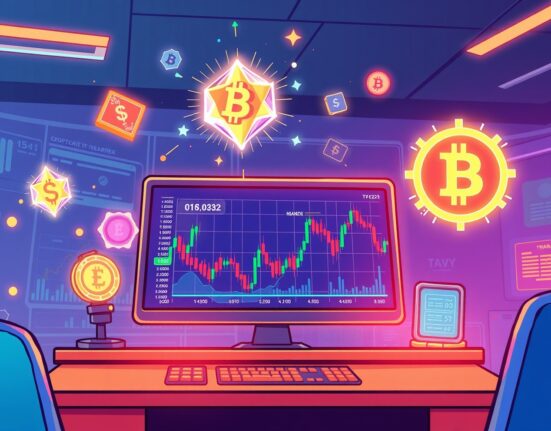 Animated illustration of trading RAVE perpetual futures on a digital exchange platform.