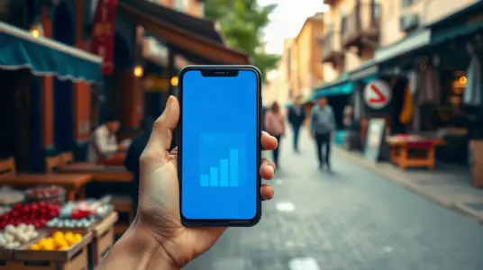 A hand holds a smartphone showing a generic digital wallet dashboard, illustrating stablecoin savings apps