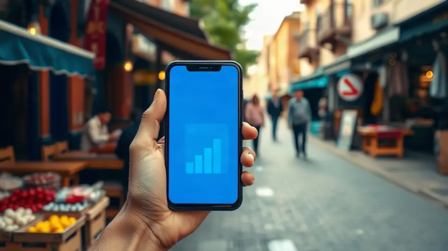 A hand holds a smartphone showing a generic digital wallet dashboard, illustrating stablecoin savings apps