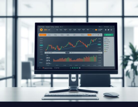 Professional cryptocurrency trading interface showing OKX exchange with OFC token listing announcement