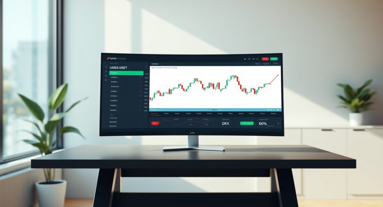 Professional trading interface showing the OKX USDS listing for cryptocurrency spot trading.