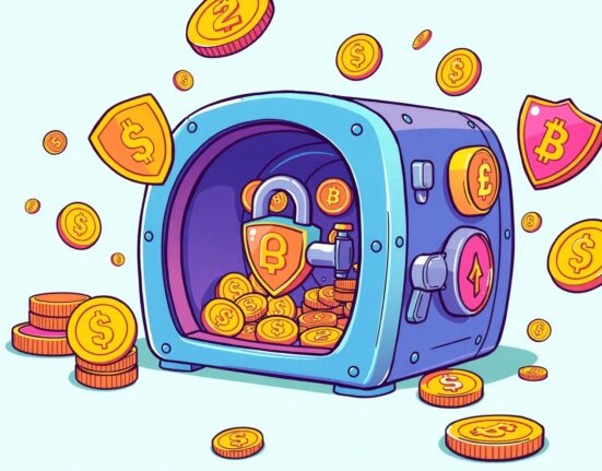 OKX wallet backdoor security illustration showing digital vault protection with cryptocurrency elements