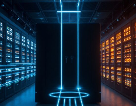 AI scanning a digital vault in a server room, representing increased on-chain crypto attacks