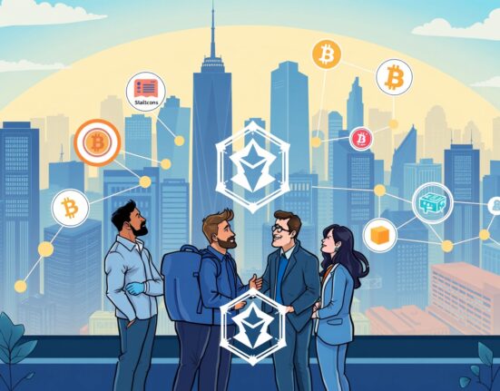 Entrepreneurs collaborating to build innovative on-chain financial services with support from major tech and crypto players.