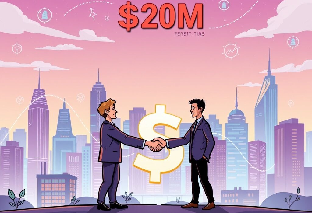 Cartoon illustration showing a pioneering on-chain infrastructure startup securing significant funding for DeFi innovation.