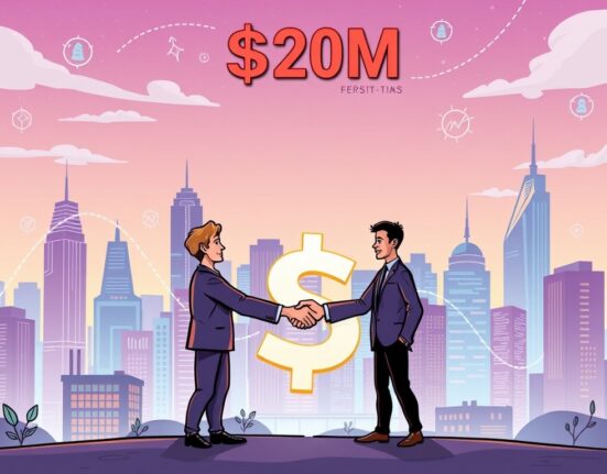 Cartoon illustration showing a pioneering on-chain infrastructure startup securing significant funding for DeFi innovation.